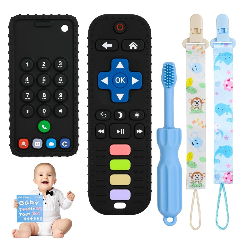 Baby Teething Toys, Remote Control Shape Teething Toys, Cell Phone Teether for Babies, Toy Chew for Babies 3-24 Months, BPA Free & Refrigerator Safe