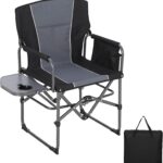 Garvee Oversized Camping Directors Chair, Portable Folding Lawn Chairs for Adults Heavy Duty with Side Table, Outdoor Foldable Camp Chair with Pocket for Beach, Fishing, Picnic (1, Black, Oversized)