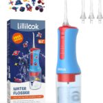 Kids Water Flosser Blue, Rechargeable Oral Irrigator for Kids Aged 6+, 4 Modes, 3 Jet Tips, Fun Stickers, Safe and Gentle Oral Care
