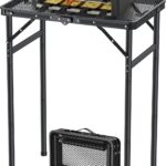 FUNYKICH Folding Grill Table for Outside(23”x16”), Max Height 29.4” Portable Camping Tables(3 Adjustable Height), Lightweight Aluminum BBQ Table with Portable Handle for Camping, Picnic, BBQ, Black