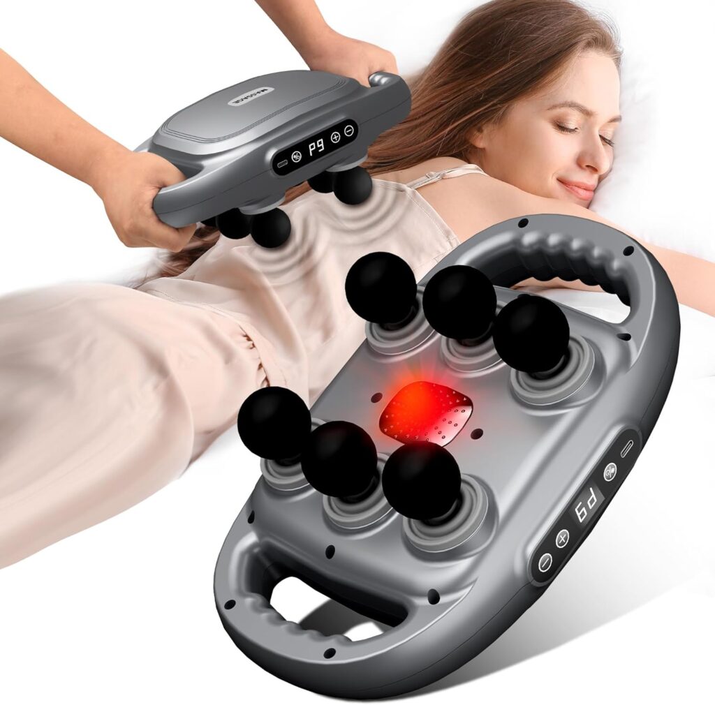 6 Head Massage Gun Deep Tissue Back Massage for Athletes for Legs, Arms, Waist, Back – Full Body Muscle Pain Relief, Percussion Massager with 9 Levels 9 Modes, Gifts for Fathers Day, Mom, Women