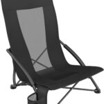 SONGMICS Camping Chair, Portable Outdoor Beach Chair, with High Backrest, Cup Holder, Lightweight, Heavy-Duty, Max. Load 330 lb, Black UGCB61BK