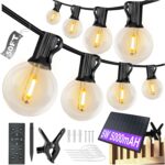 DAYBETTER 50ft Solar String Lights Outdoor Waterproof with with 5W Panel 25 Bulbs 2700K Warm White,Solar Powered Weather Resistant for Patio, Garden, Yard, Pathway No Outlet Needed for Homeowners