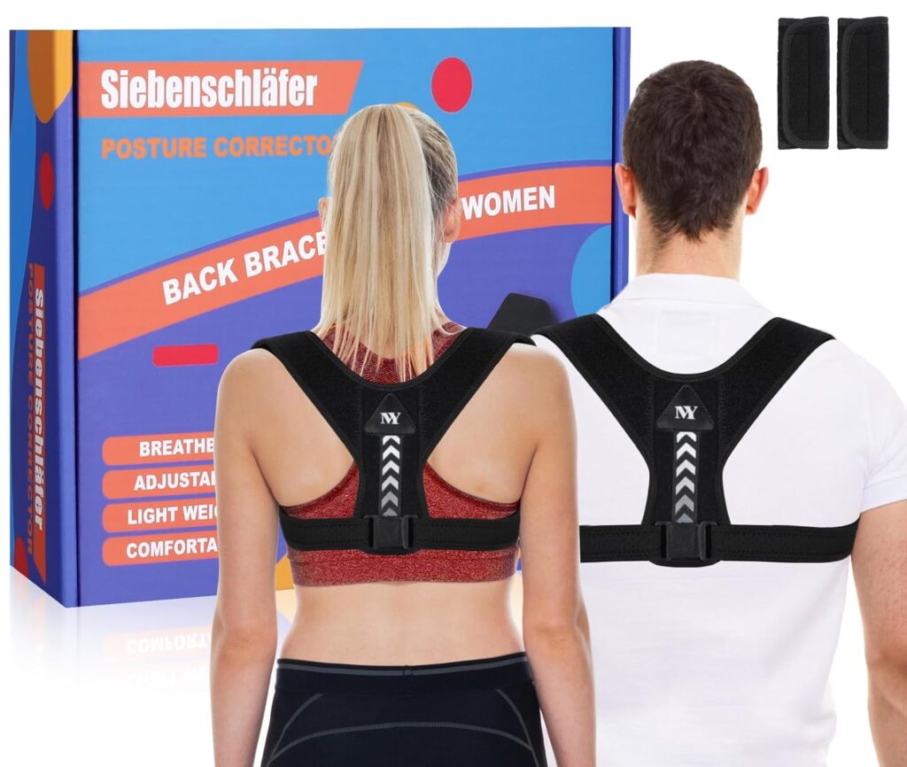 Siebenschläfer Posture Corrector Upper Back Brace Neck Shoulder Back Support Brace Pain Relief Belt For Women Men Braces Spine Straightener Breathable & Adjustable