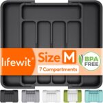 Lifewit Silverware Drawer Organizer, Expandable BPA Free Utensil Tray for Kitchen, Adjustable Flatware and Cutlery Holder for Spoons Forks Knives, Plastic Kitchen Organizers and Storage, Black