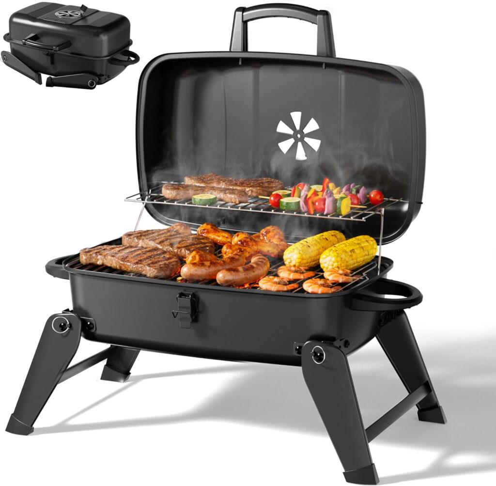 MASTER COOK Portable Charcoal Grill, Foldable Lightweight BBQ Grill with Adjustable Vent and 330 sq.in. Cooking Area Outdoor RV, Camping, Patio, Tailgating, Travel