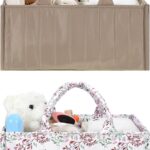 2 Pcs Diaper Caddy Organizer New Mom Gifts Stylish Brown Diaper Caddy Basket Floral Pastoral Daisy Nursery Storage Organizer Baby Shower New Parents Gifts for Baby Newborn Essentials
