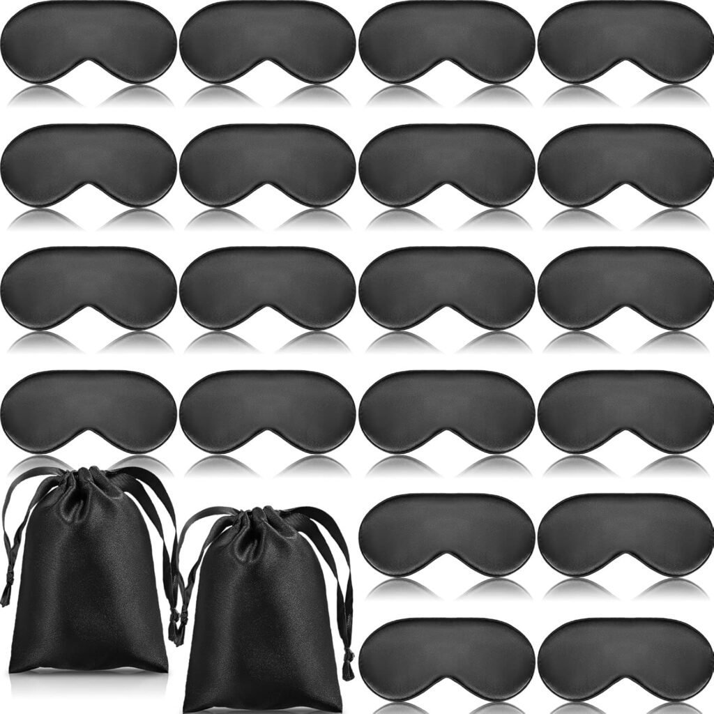20 Pieces Silk Sleep Mask Eye Mask with Adjustable Strap Sleeping Cover Eye Cover Blindfold for Women Men Sleeping Travel(Black)