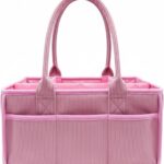 Diaper Caddy Organizer for Baby Essentials – Large Capacity Diaper Organizer with Removable Dividers, Portable Caddy Organizer with Handle for Diapers, Wipes, Toys & Newborn Must-Haves (Pink)