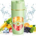 Glass Portable Blender for Smoothies and Shakes – USB-C Rechargeable, 15oz/450ml Mini Cordless Personal Smoothies Maker for Fruit Mixing, Ideal for Home, Travel, Beach, Office, and Sports Use (Green)