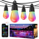 Lepro ZB1 AI Smart Outdoor String Lights APP Control, 100(88+12) ft RGB+IC+Warm White Outdoor Light 30 LED Bulbs, NOT Extendable, Alexa Google Enabled, Music Sync, NO Remote, 2.4 GHz WiFi+Bluetooth