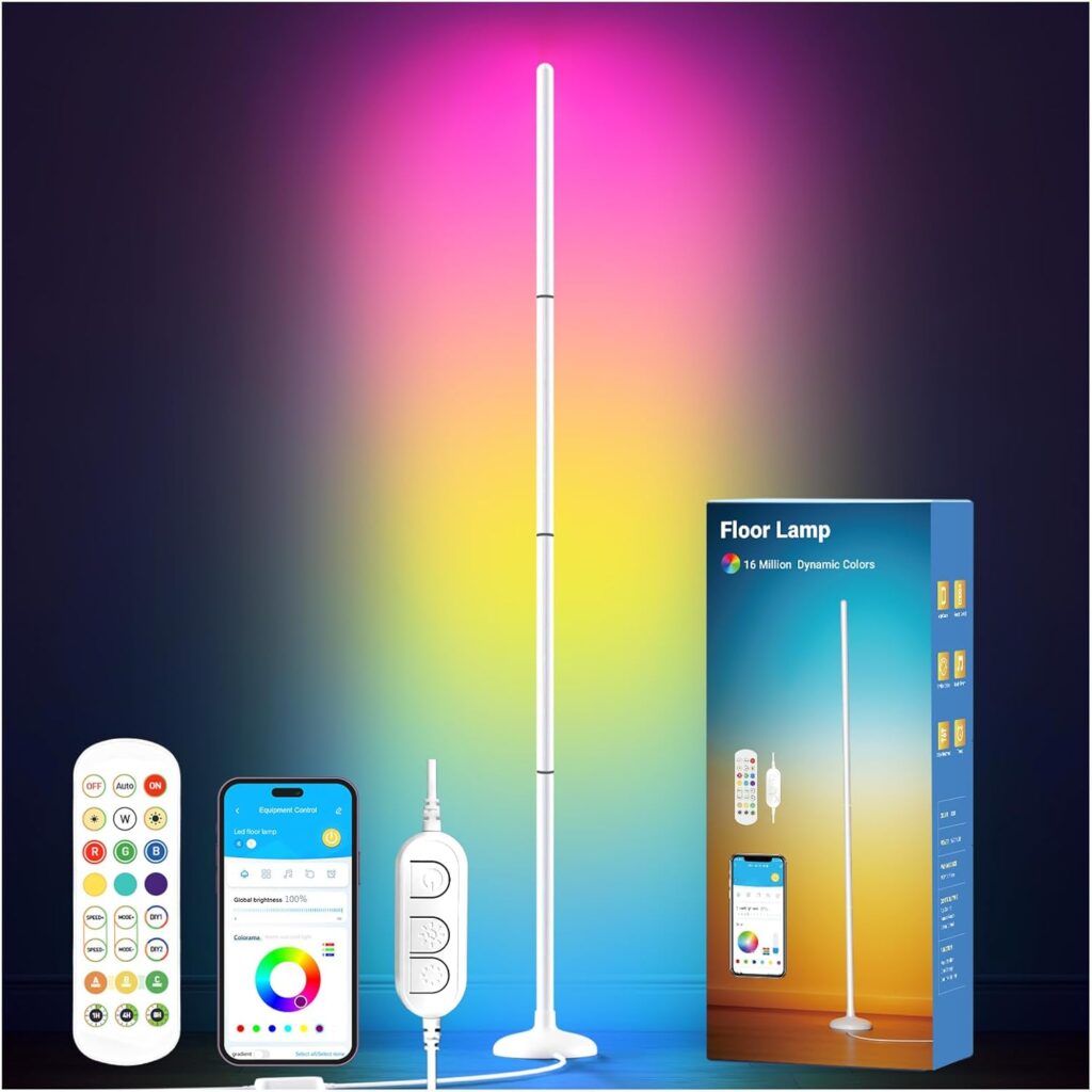 DAYBETTER Smart Floor Lamp, RGB+IC Corner Lamp with APP and Remote, Ambient Lighting Floor Lamps for Bedroom, 16 Million Colors, Music Sync, LED Floor Lamp for Living Room