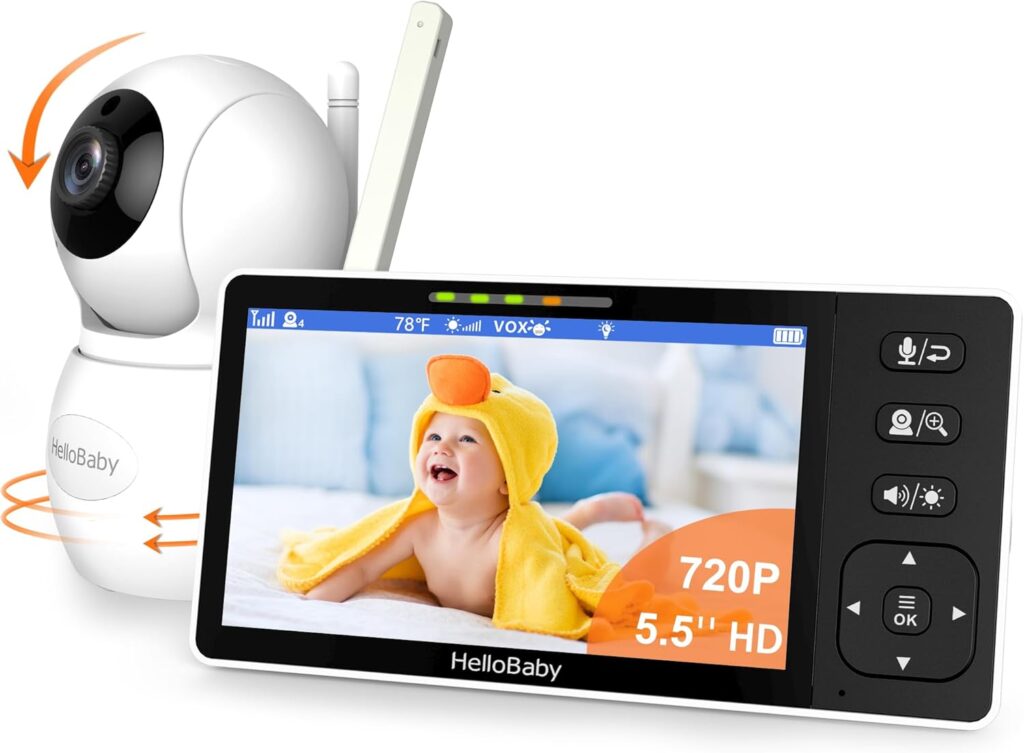 HelloBaby 720P 5.5” HD Baby Monitor with Camera and Audio No WiFi, Video Baby Monitor, Remote Pan Tilt Zoom Wide View Range, 1080P Infant Camera, Night Light, Hack Proof, 4000mAh Battery, 1000ft