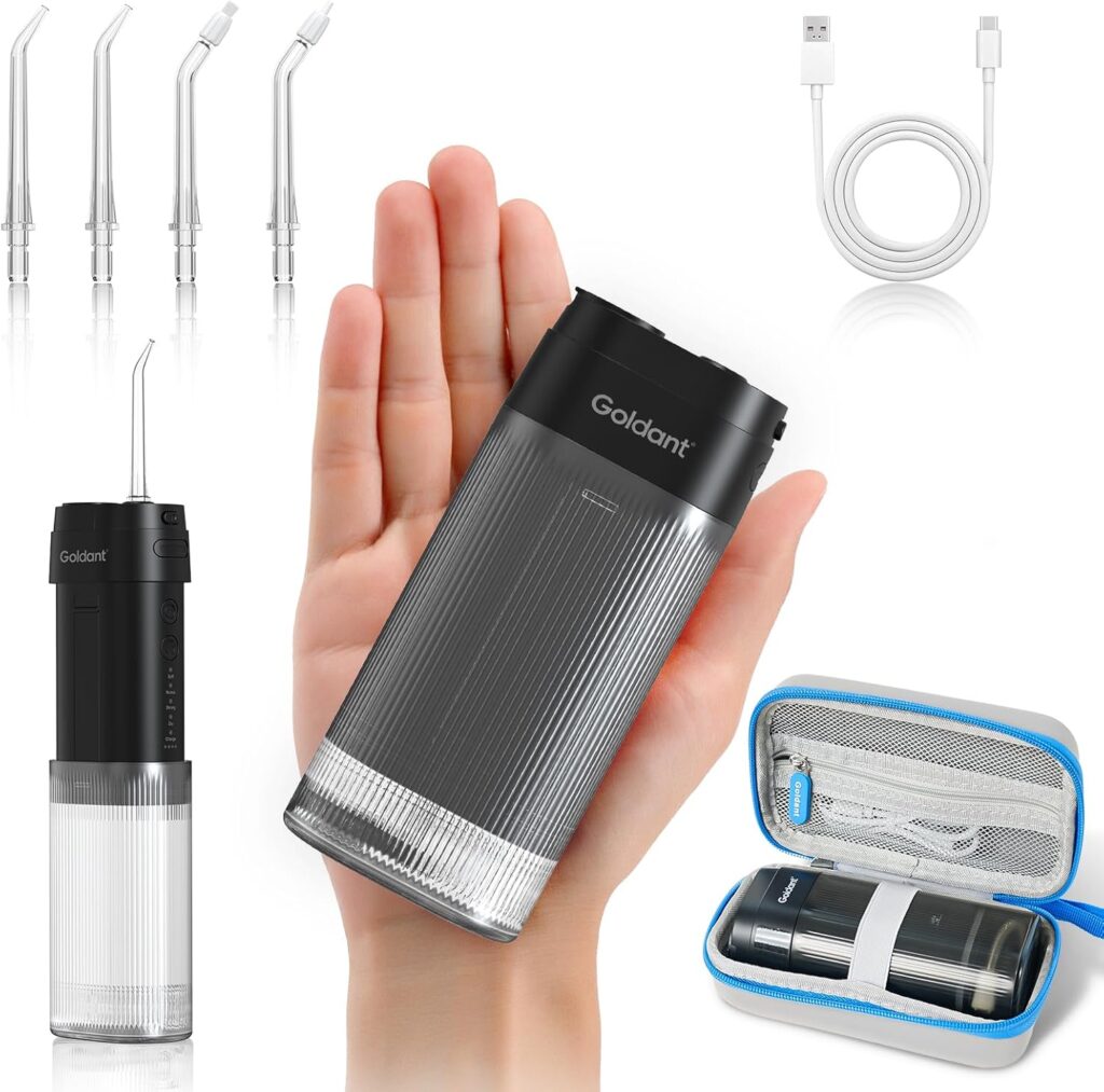 Portable Water Flosser for Teeth with Exquisite Travel Case, Cordless Rechargeable Mini Oral Irrigator with Removable Tank, IPX7 Waterproof, 4 Modes & 4 Jet Tips for Tooth Cleaning (Black)
