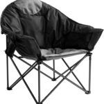 Oversized Camping Chair with Cup Holder & Carry Bag – 500lbs Heavy Duty Moon Saucer Chair for Outdoor, Lawn, Sports, Patio – Padded Folding Sofa Chair, Black & Gray