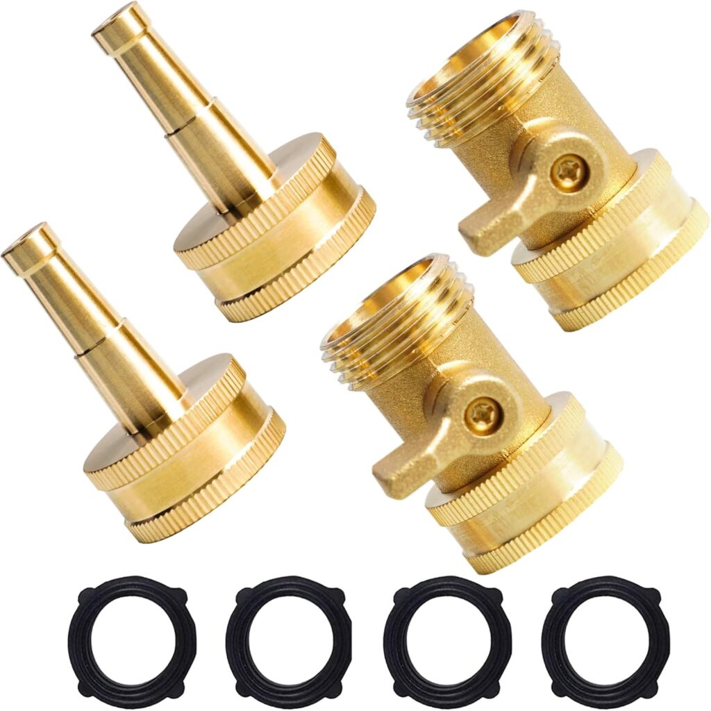 Hourleey 2 Set Heavy Duty Brass Hose Nozzle, Pressure Jet Nozzle with Hose Shutoff Valve, 3/4″ GHT Nozzles for Garden Hose, Car Wash, Extra 4 Rubber Washers