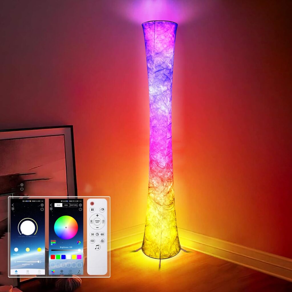 Floor Lamp, RGB Color Changing Led Smart Lamp, Music Sync, APP Remote Control, 62” Standing Lamp for Living Room Bedroom Game Room
