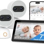 Simsky Split Screen Video Baby Monitor with 2 Cameras, Dual 4MP Cameras with 6X Zoom, 7″ UHD Touch Screen Portable Audio Baby Monitor, App Remote Access, 5200mAh Battery, 32GB Local Storage