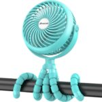 AMACOOL Baby Stroller Fan 20H Work Time Battery Powered Clip on Fan with Flexible Tripod for Car Seat Crib Bike Treadmill (Lake Blue)