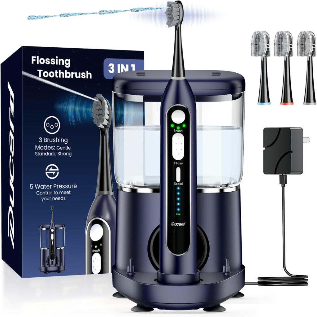 Electric Toothbrush with Water Flosser- Wireless Charging Flossing Toothbrush, 5 Floss Speeds&3 Brush Modes Made Easy, Professional Sonic Water Toothbrush Combo for Teeth Cleaning -Plaque Removal