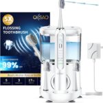 Electric Toothbrush with Water Flosser, Professional Sonic Flossing Toothbrush with 5 Brush Modes & 3 Floss Speeds, 500ML Electric Flosser Combo for Teeth Cleaning,White