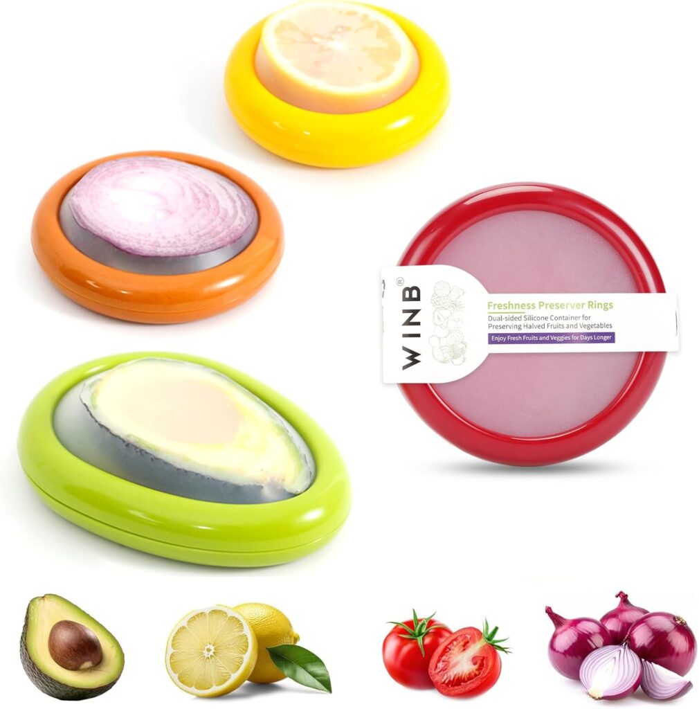 Winb Set of 4 Reusable Fruit and Veggie Savers – Ideal for Avocados, Tomatoes, Apples, Garlic, Onions, and More