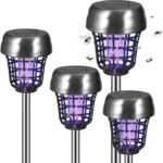 4 Pcs Solar Bug Zapper Outdoor Waterproof, Mosquito Zapper Solar Powered Mosquito Trap Repellent Lamp, Purple & White Light, Cordless Fly Insect Zappers for Yard Garden Patio Backyard Pathway