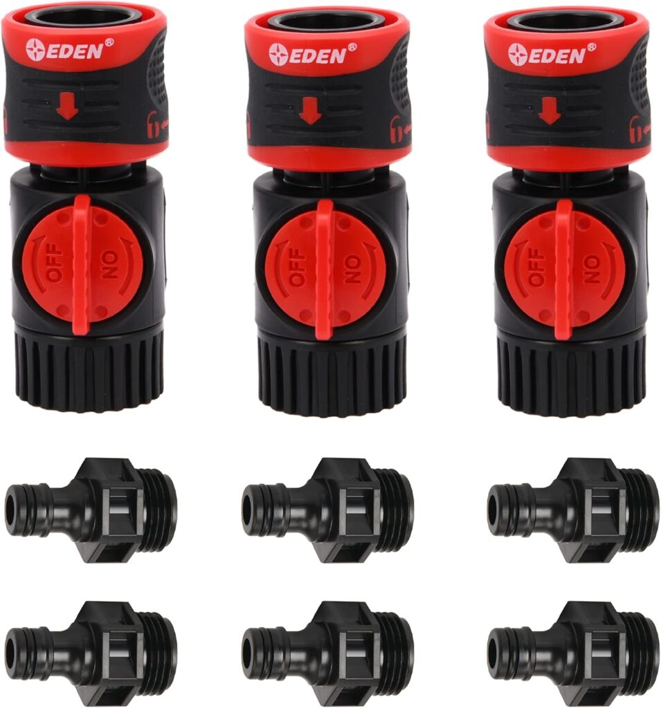 Eden 93218 Premium Garden Connect with Shutoff Valve and Water Stop & Lock Feature Quick Release Kit Hose Fittings and Adapters, (3 Sets/ 9 Pc)
