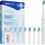 YUNCHI Electric Toothbrush for Adults & Kids, Rechargeable Electric Toothbrush with 8 Brush Heads, 5 Modes & 2 Minutes Smart Timer, Waterproof, One Charge for 30 Days, White