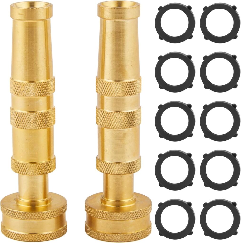 Pack of 2 Heavy Duty Brass Hose Nozzle-4”, Adjustable Twist Garden Hose Nozzles, Water Hose Sprayer Nozzle for Garden Lawn Efficient Watering and Spraying, with 10 Rubber Washers