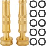 Pack of 2 Heavy Duty Brass Hose Nozzle-4”, Adjustable Twist Garden Hose Nozzles, Water Hose Sprayer Nozzle for Garden Lawn Efficient Watering and Spraying, with 10 Rubber Washers
