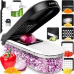 Fullstar Mandoline Slicer for Kitchen – Vegetable Chopper, Onion Potato Food Veggie Fruit Slicer and Cutter with Container, Kitchen Gadgets & Accessories, Home Essentials (6-in-1, White/Black)