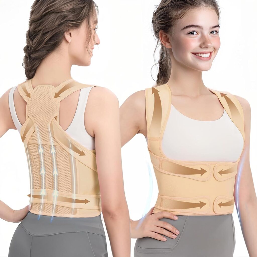 Back Brace Posture Corrector for Women & Men, Adjustable Shoulder Straightener with Full Back Support, Lower & Upper Back Pain Relief – Scoliosis, Spine Corrector (Beige, Medium)