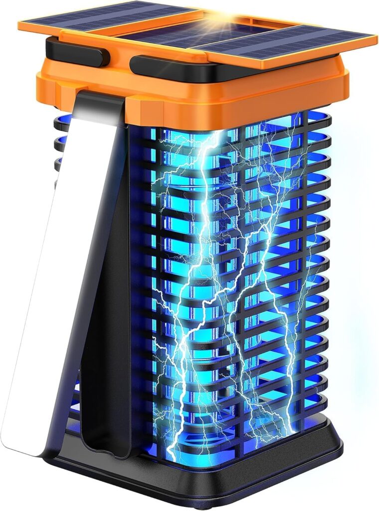 Solar Bug Zapper Outdoor Indoor, Mosquito Zapper with Dual-Mode Reading Lamp, Cordless & Rechargeable Electric Fly Trap, IPX4 Waterproof for Patio, Backyard