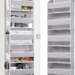 ULG 1 Pack Over Door Organizer with 5 Large Pockets 10 Mesh Side Pockets, 44 lbs Weight Capacity Hanging Storage Organizer with Clear Window for Kids Toys, Shoes, Diapers, Grey, 5 Layer