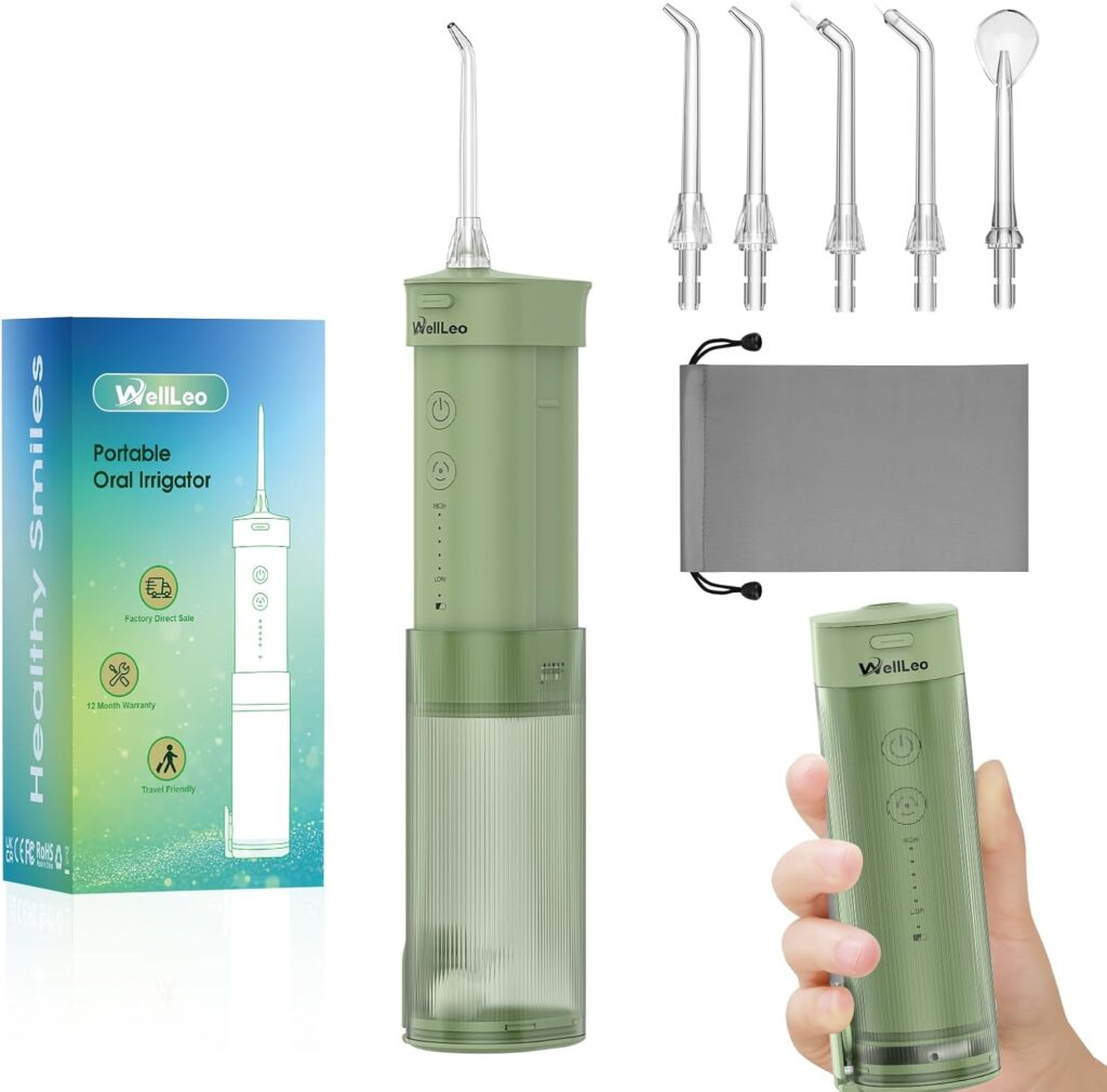 Mini Water Flosser for Teeth,Travel Dental Flosser Picks, Portable Oral Irrigator with Telescopic Water Tank, 5 Modes IPX7 Waterproof Tooth Flosser for Brace, Sensitive Teeth, with Storage Bag