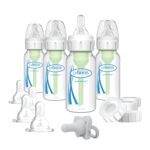 Dr. Brown’s Anti-Colic Breast to Bottle Feeding Set with Slow Flow Nipples, Travel Caps, and Silicone Pacifier – Gray