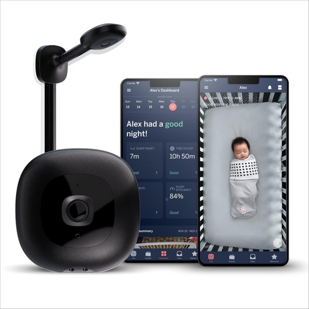 Nanit Pro Smart Baby Monitor & Wall Mount – 1080p Secure Wi-Fi Video Camera, Sensor-Free Sleep & Breathing Motion Tracker, 2-Way Audio, Sound & Motion Alerts, Night Vision, and Breathing Band – Black