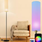 Smart Floor Lamp Works with Alexa & Google Home, Color Changing Stepless Dimmable for Living Room, Modern Standing WiFi Lamps with Remote, Minimalist Pole Lamp Tall Lights for Bedroom, Office-Black