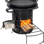 Lineslife Rocket Stove Wood Burning Portable and Grill Pan, Charcoal Camping Stove with Handle and Carry Bag for Outdoor Cooking, Backpacking, RV, Survival, Black 12.6″ Stove Top with Two Doors