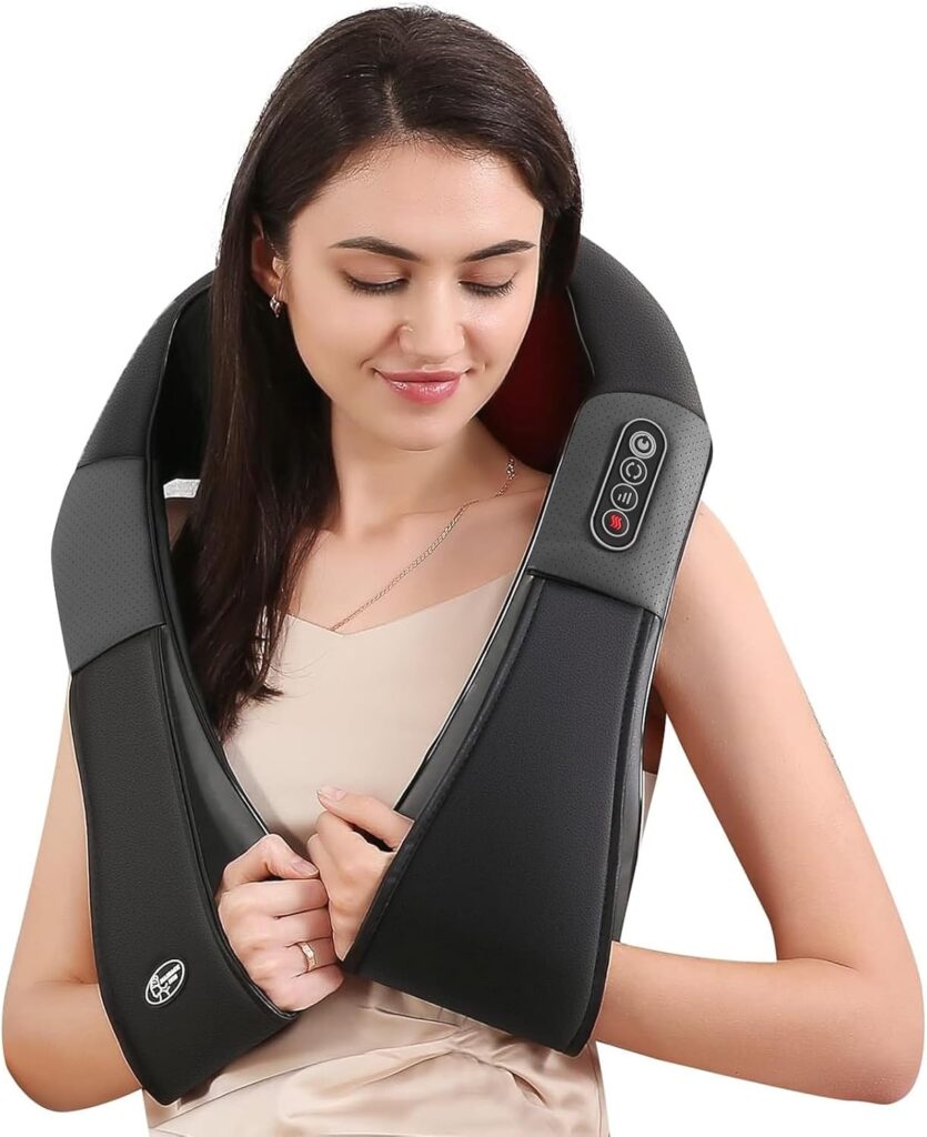 Careboda Shiatsu Neck and Back Massager with Soothing Heat, Electric Shoulder Massage 8 Nodes Deep Tissue 3D Kneading Massages for Pain Relief Gray