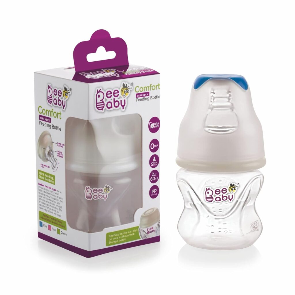 BEEBABY Anti-Colic Baby Feeding Bottle, Easy to Clean, Slow Flow Breast-Like Nipple for Baby, Infant and Newborn: 2 oz (60 ml)