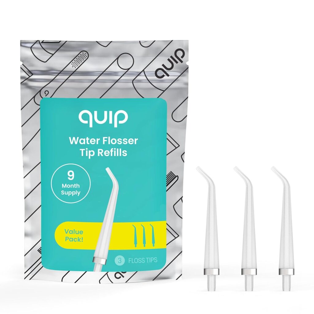 quip Water Flosser Tip Refills – Cordless Water Flosser Refill Tips – Teeth Cleaner Pick with 360 Degree Rotating Replaceable Tip, Rechargeable Water Dental Pick Refills – 3 ct