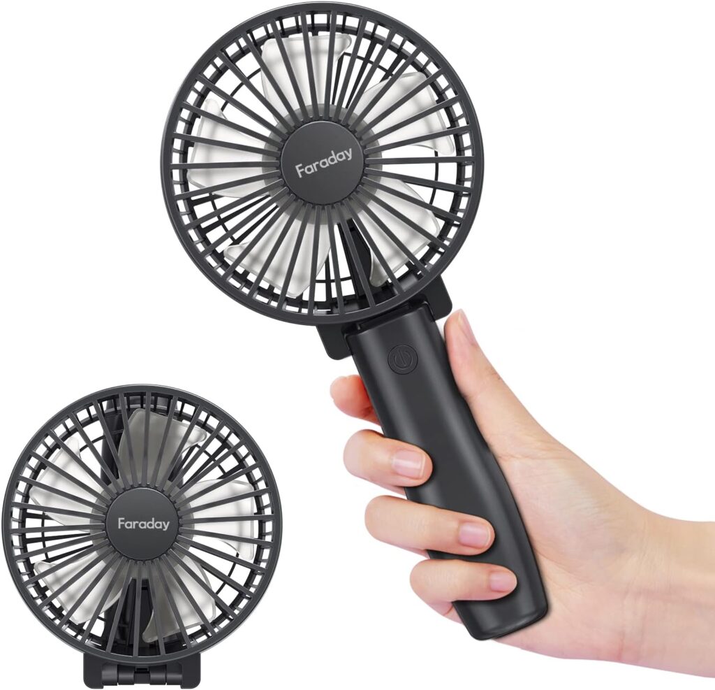 FARADAY Personal Hand Held Fan 4800mAh Travel Cooling Fan Powerful Small Portable Fans Rechargeable Battery Operated Desktop Table Fan for Traveling Hiking, 3 Speed, 6-21 Hours,Black