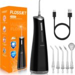 Water Dental Flosser Cordless Oral Irrigator with 300ml 5 Tips 4 Modes USBCharger Portable Travle Irrigation Cleaner IPX7 Electric Irrigador Dental for Teeth Cleaning (Black)