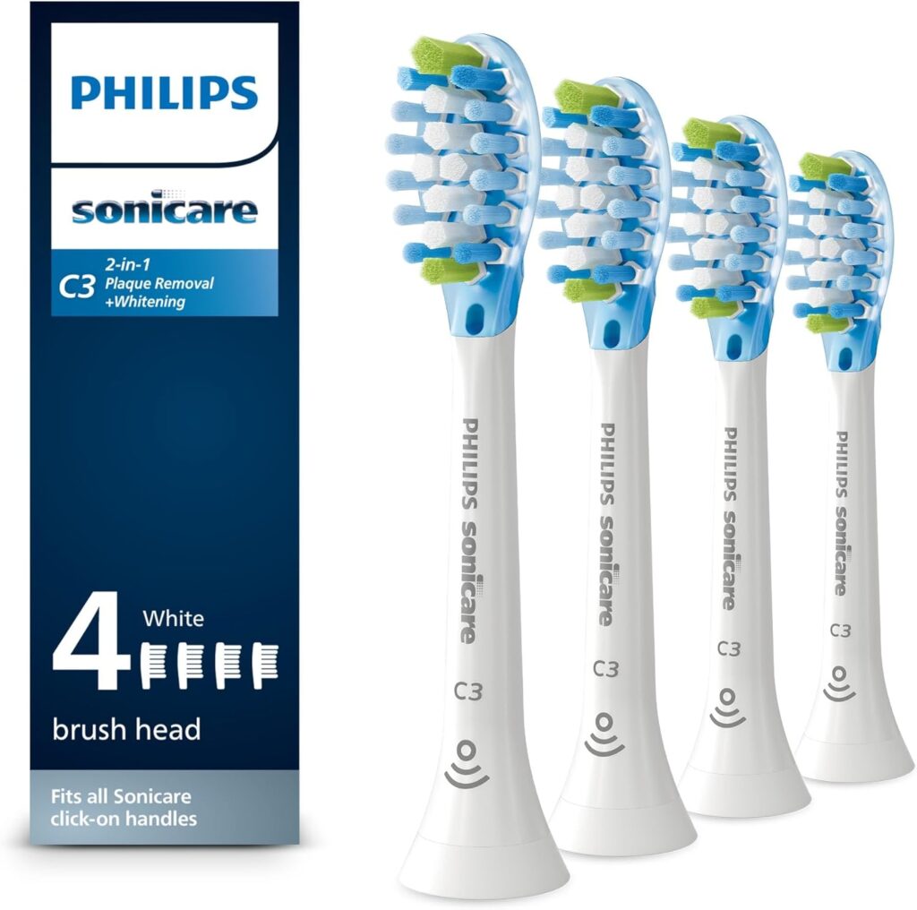 Philips Sonicare C3 Two-in-One – Genuine Replacement Electric Toothbrush Heads, White, 4 Pack One Year Supply, HX9044/65