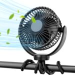 Koonie 5000mAh Portable Stroller Fan – 3-Speed Battery Operated, Flexible Clip-on Tripod, 360° Rotate Flexible Tripod，USB Rechargeable Cooling for Bike, Treadmill, Travel & Car Seat