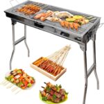 Portable Charcoal Grill for Camping & Tailgating – 28.5″ Foldable Stainless Steel BBQ Grill with 29×12.5″ Cooking Area | Compact Design for Backyard, Outdoor Cooking & Travel