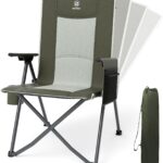 EVER ADVANCED Reclining Camping Chairs for Adult Lightweight, Folding Recliner Chair with Adjustable Back, 4-Level Lounge Chairs, Portable Lawn Chairs for Patio Balcony, Supports 350lbs Green