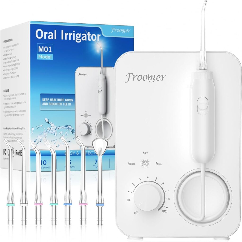 Froomer Water FLosser 600ML Water Dental Flosser for Teeth,10 Adjustable Pressure Level, 7 Water Jet Tips for Family,3 Modes Water Flosser for Braces